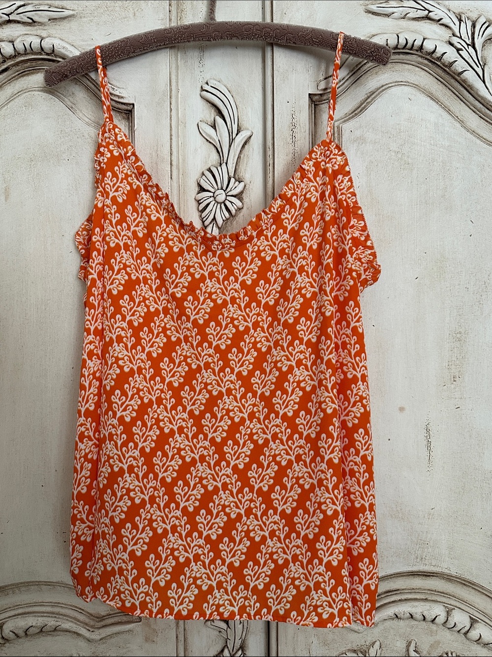 Women's Orange Printed Spaghetti Strap cami Top